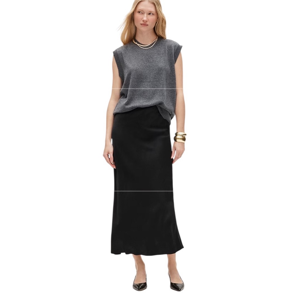 J. Crew Tall‎ Gwyneth Slip Skirt Black viscose charmeuse Ribbon Waist Size TXS